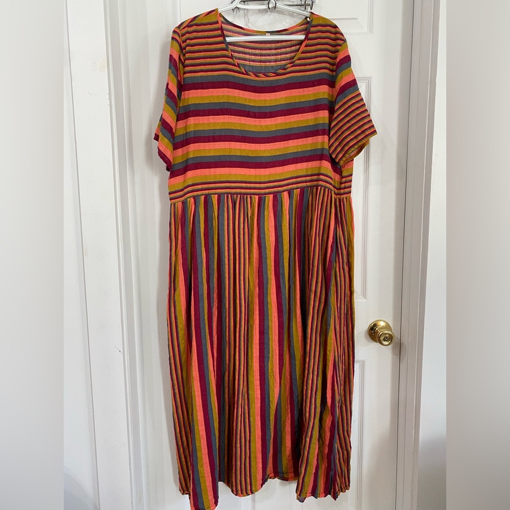 Summer Color Striped Cotton Dress
